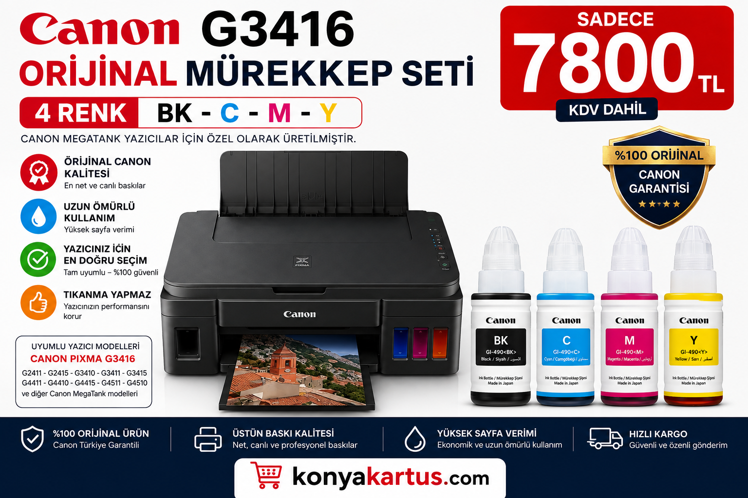 Canon Pixma G3416 Tanklı Yazıcı Wi-Fi Tarayıcı Fotokopi - Konya