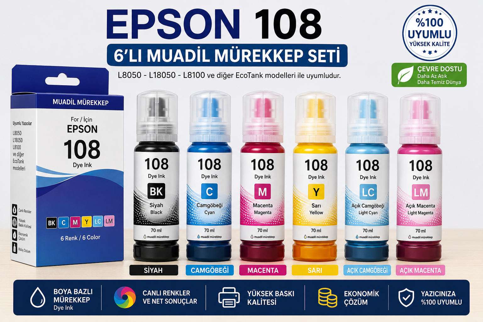 Epson 108 Serisi Mürekkepler - 70 ml - L8050, L18050